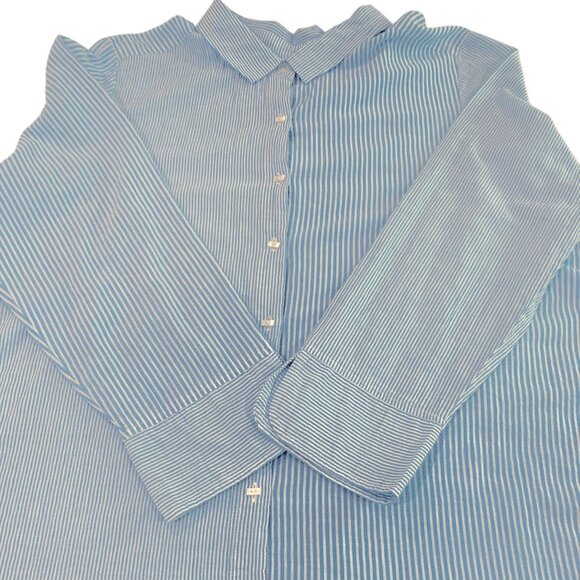Habitat Blue White Seersucker Button Front Tunic Shirt Top Blouse Size Large - Picture 3 of 10
